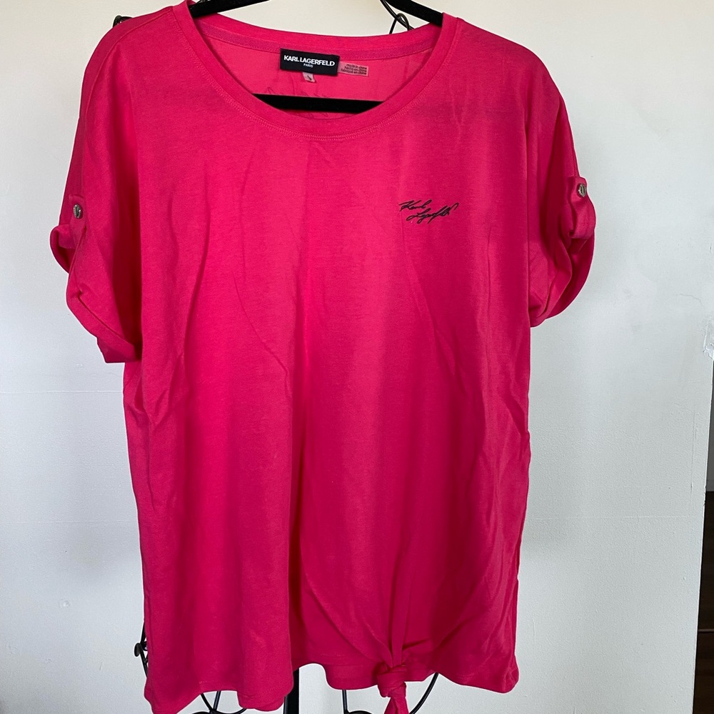 Karl Lagerfeld Pink Tee Shirt with Knot Bottom